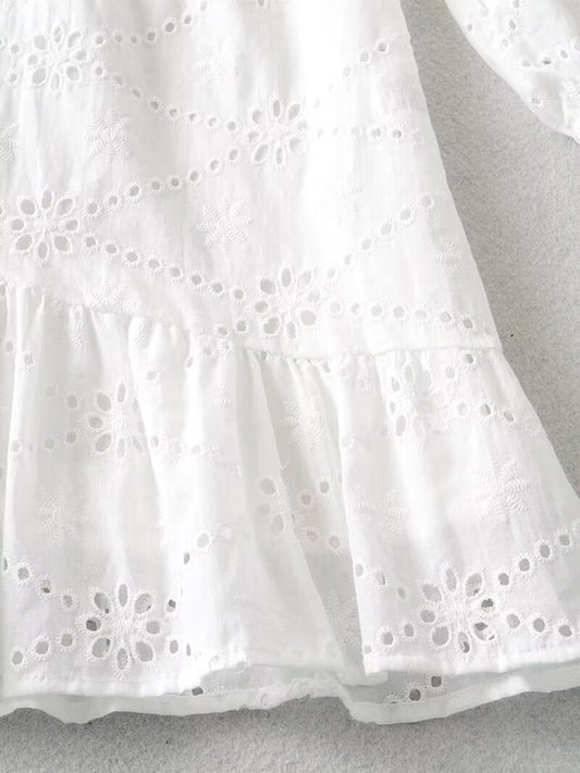 TEEK - White V-Neck Lace Waist Open Dress DRESS TEEK K
