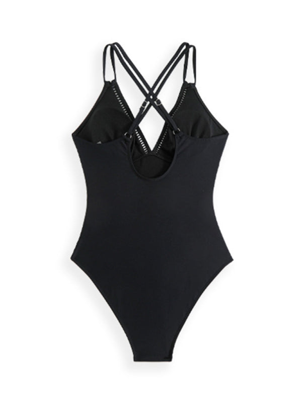 TEEK - Solid Color Dual Sling One-Piece Swimsuit SWIMWEAR TEEK K