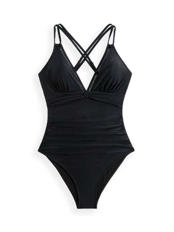 TEEK - Solid Color Dual Sling One-Piece Swimsuit SWIMWEAR TEEK K