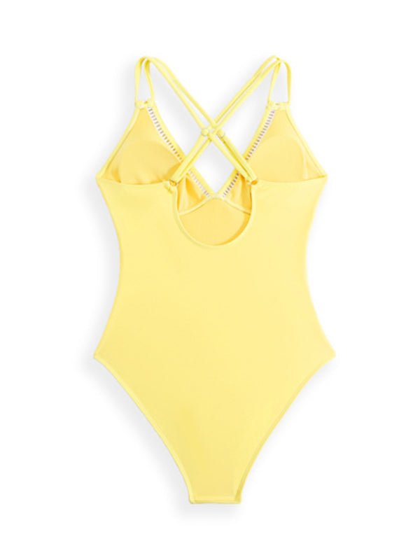 TEEK - Solid Color Dual Sling One-Piece Swimsuit SWIMWEAR TEEK K