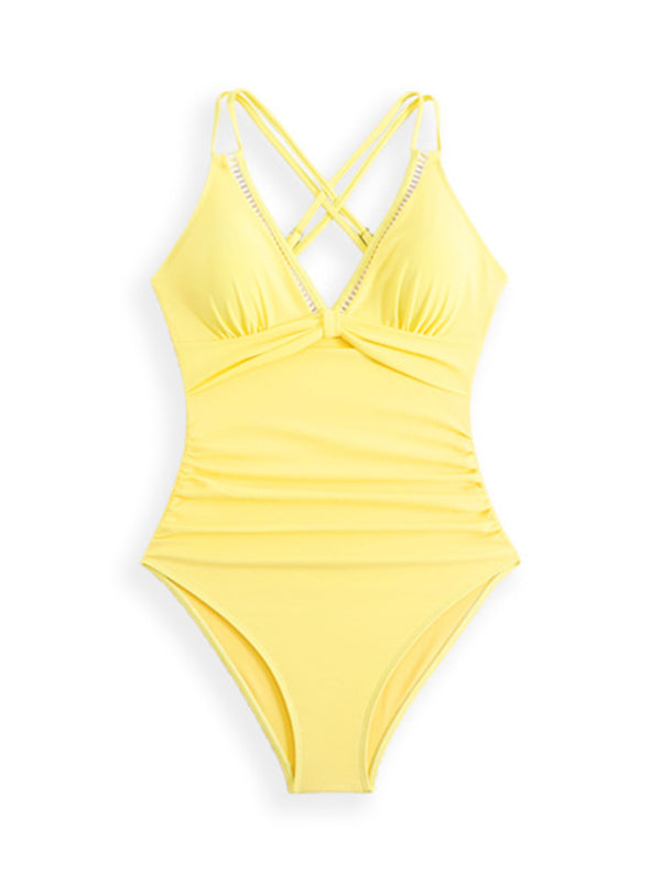 TEEK - Solid Color Dual Sling One-Piece Swimsuit SWIMWEAR TEEK K