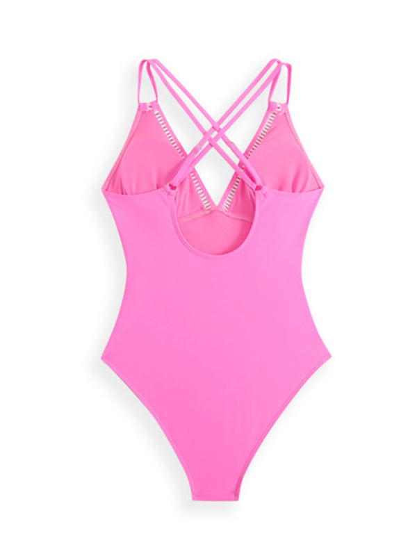 TEEK - Solid Color Dual Sling One-Piece Swimsuit SWIMWEAR TEEK K