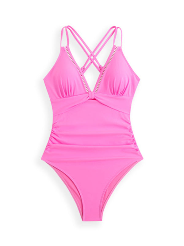 TEEK - Solid Color Dual Sling One-Piece Swimsuit SWIMWEAR TEEK K