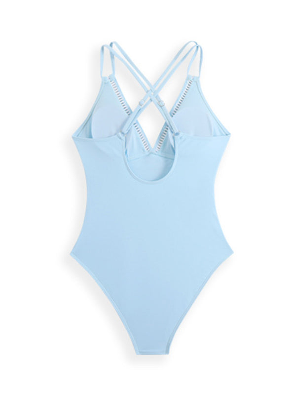 TEEK - Solid Color Dual Sling One-Piece Swimsuit SWIMWEAR TEEK K
