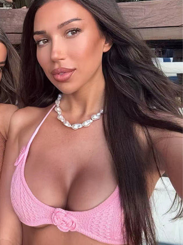 TEEK - Pink Two-Piece Flower Long Skirt Crocheted Set SWIMWEAR TEEK K