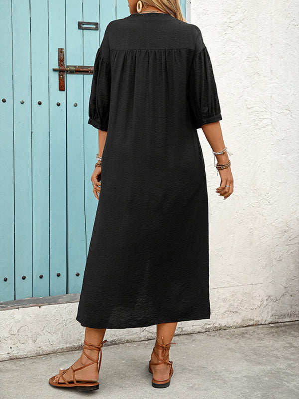 TEEK - Black Ethnic Loose 5pt Sleeve Embroidered Dress DRESS TEEK K