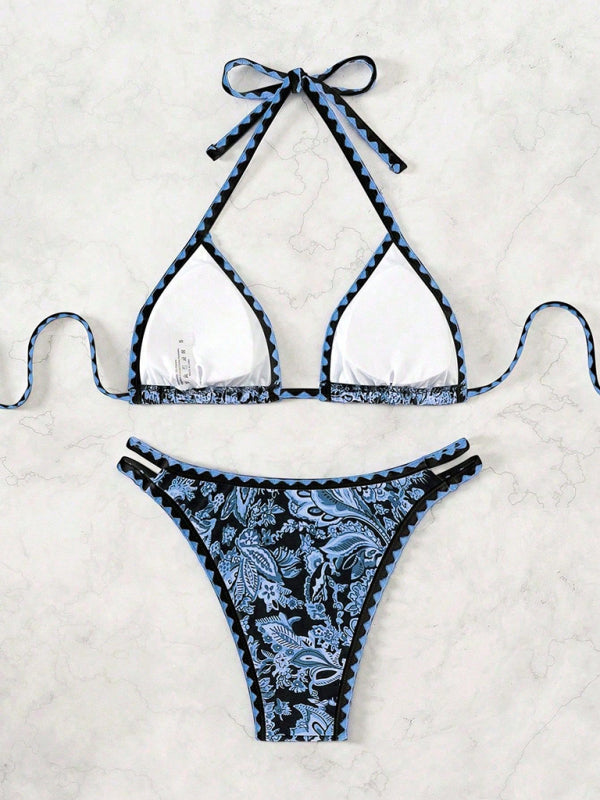 TEEK - Dark Blue Printed Halter Neck Bikini SWIMWEAR TEEK K