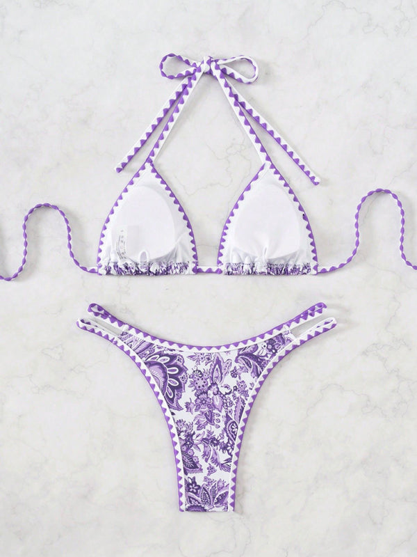 TEEK - Purple Printed Halter Neck Bikini SWIMWEAR TEEK K
