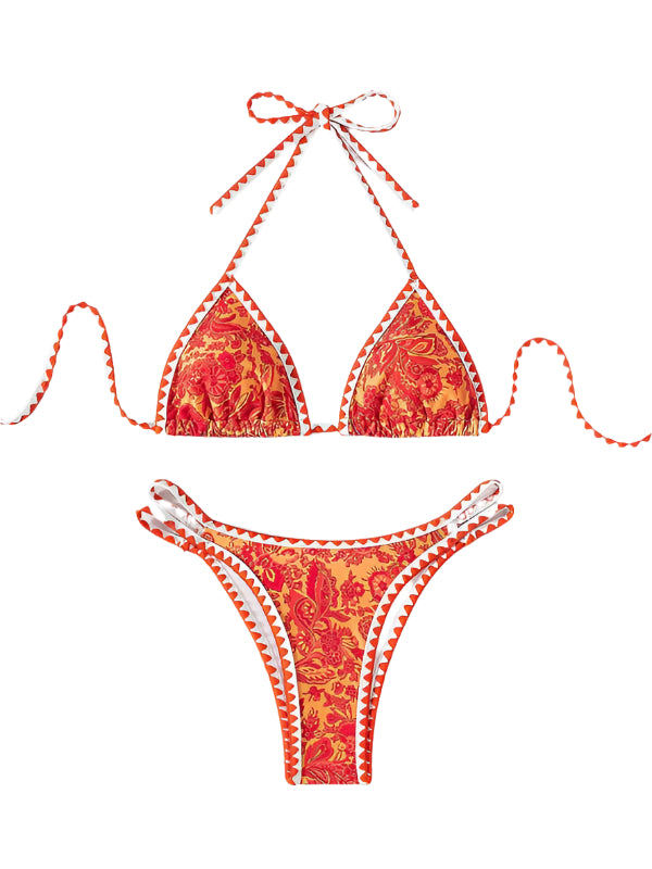 TEEK - Orange Printed Halter Neck Bikini SWIMWEAR TEEK K S