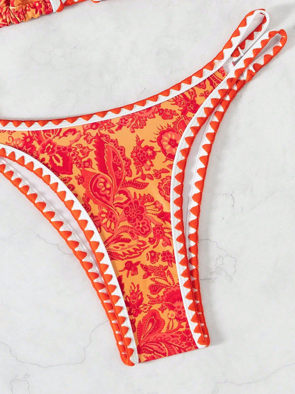 TEEK - Orange Printed Halter Neck Bikini SWIMWEAR TEEK K
