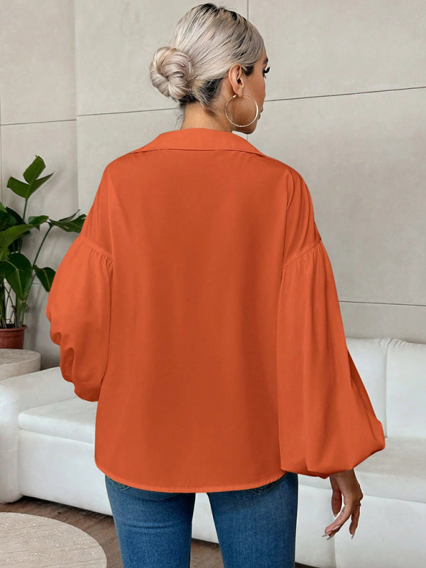 TEEK - Long Puff-Sleeved Semi-Open Collar TOPS TEEK K