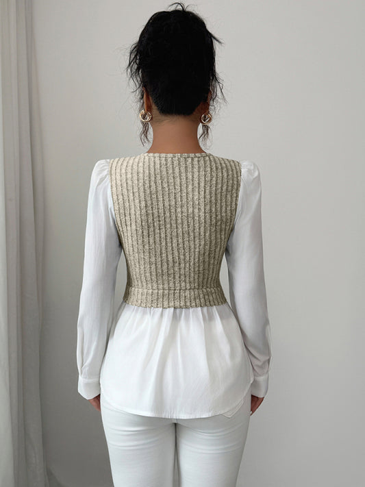 TEEK - Patchwork Long-Sleeved Vest Shirt TOPS TEEK K