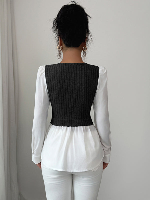 TEEK - Patchwork Long-Sleeved Vest Shirt TOPS TEEK K