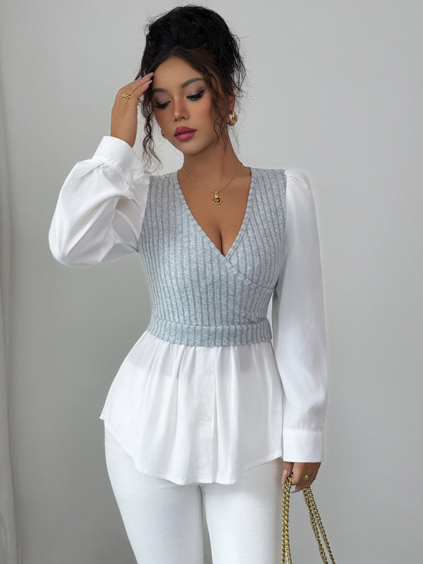 TEEK - Patchwork Long-Sleeved Vest Shirt TOPS TEEK K