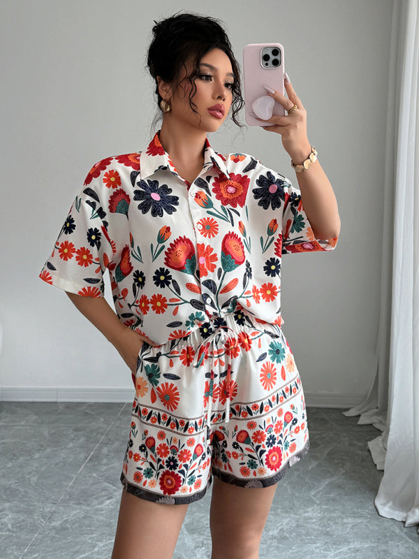 TEEK - White Red Festive Short-Sleeved Printed Shorts Set SET TEEK K S