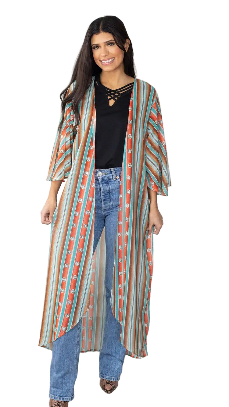 TEEK - Squash Blossom Obsessed Turquoise Serape Kimono Duster SHAWL TEEK RRRB S/M