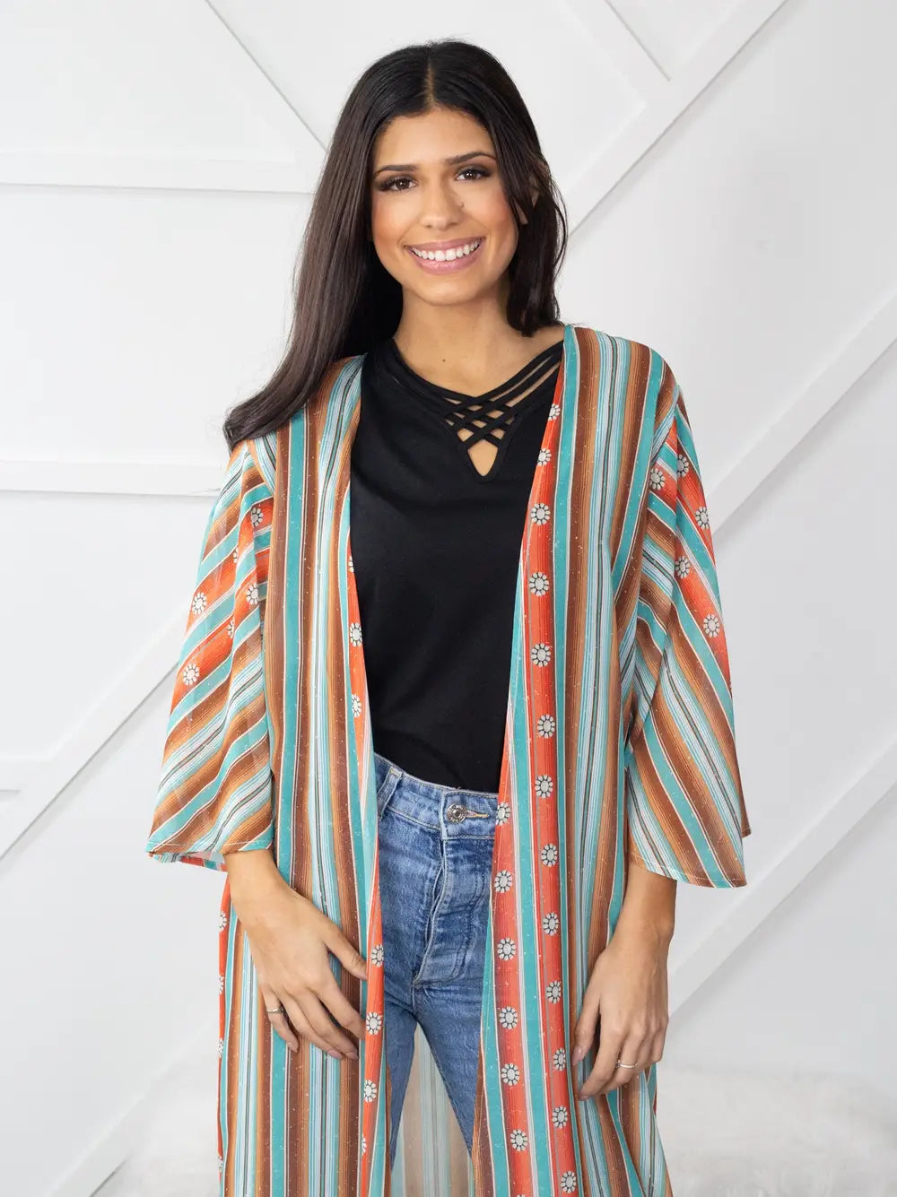 TEEK - Squash Blossom Obsessed Turquoise Serape Kimono Duster SHAWL TEEK RRRB