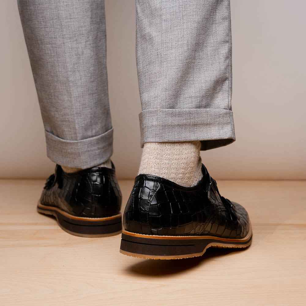 TEEK - 55-112-BLK LEGERRA Hand Burnished Crocodile Print Monkstrap Black SHOES TEEK ZI