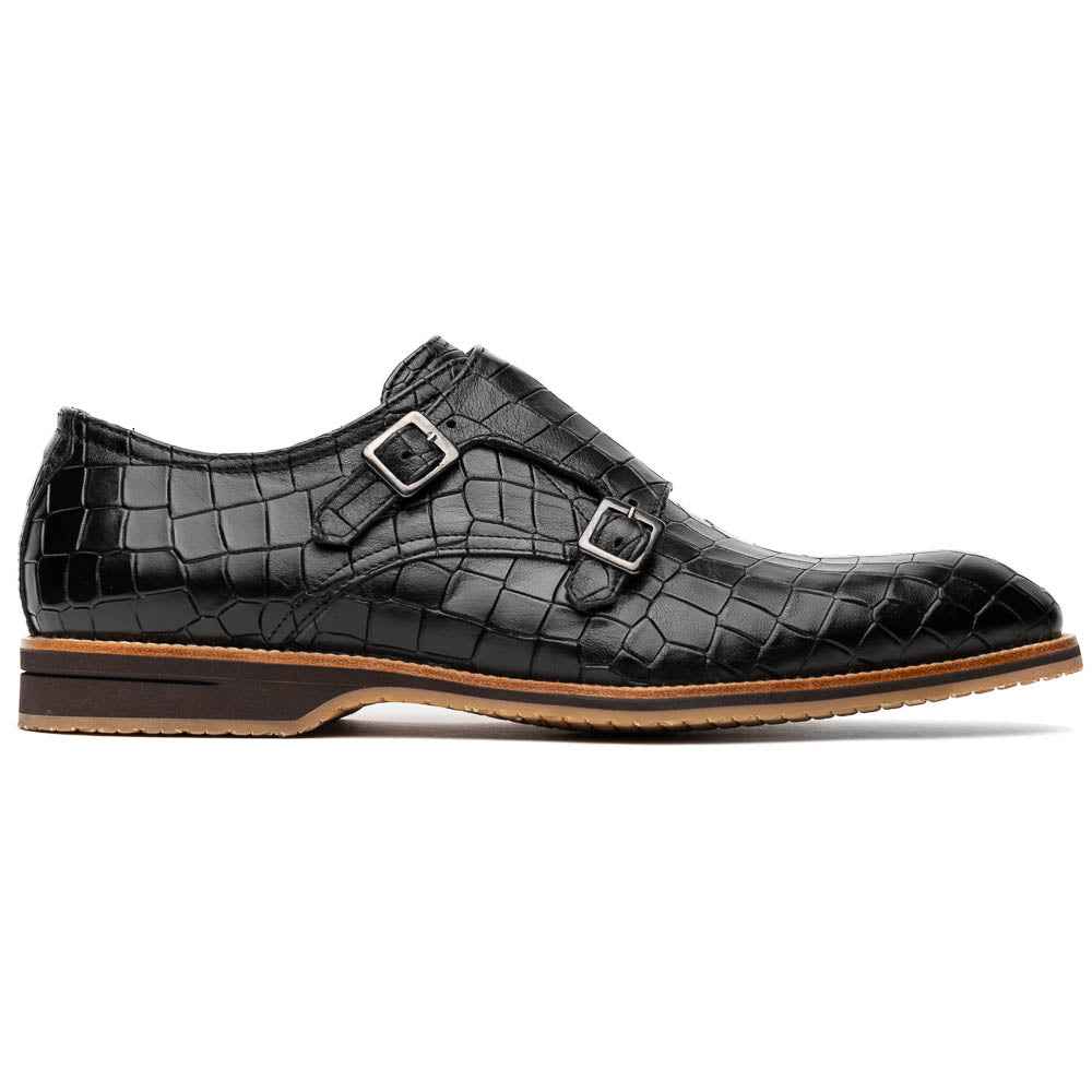 TEEK - 55-112-BLK LEGERRA Hand Burnished Crocodile Print Monkstrap Black SHOES TEEK ZI