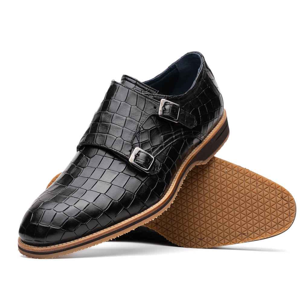 TEEK - 55-112-BLK LEGERRA Hand Burnished Crocodile Print Monkstrap Black SHOES TEEK ZI Black 8.5 M