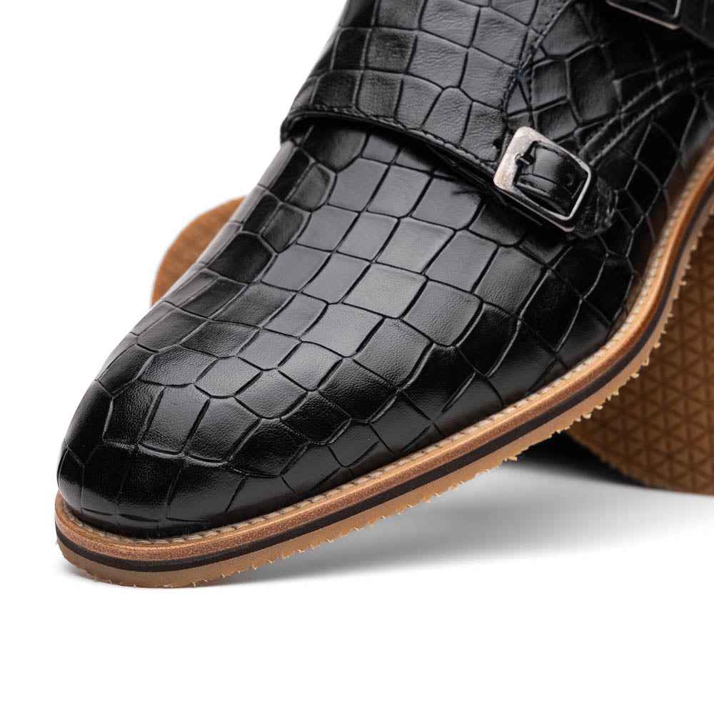 TEEK - 55-112-BLK LEGERRA Hand Burnished Crocodile Print Monkstrap Black SHOES TEEK ZI