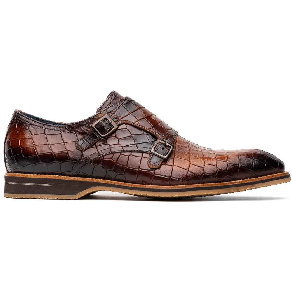 TEEK - 55-112-CGN LEGERRA Hand Burnished Crocodile Print Monkstrap Cognac SHOES TEEK ZI