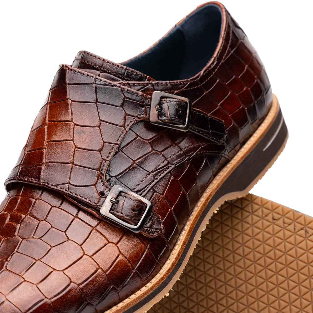 TEEK - 55-112-CGN LEGERRA Hand Burnished Crocodile Print Monkstrap Cognac SHOES TEEK ZI