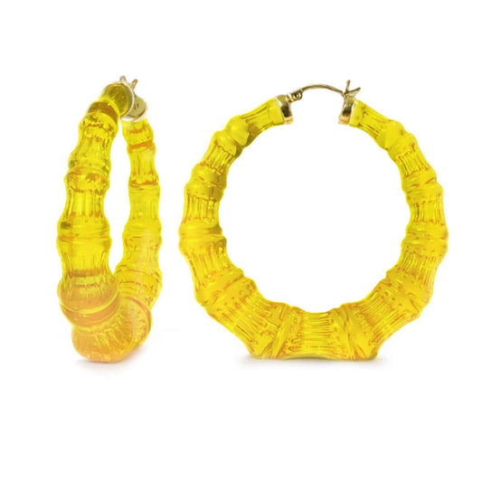 TEEK - Lemon Yellow Lucite Bamboo Hoop Earrings JEWELRY TEEK GNH