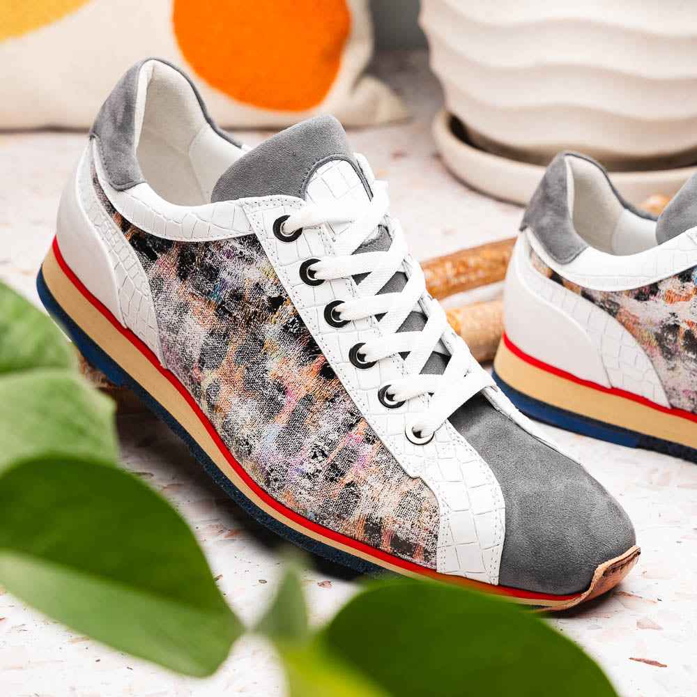 TEEK - 66-250-GRY LEO Sueded Italian Goatskin Sneakers Grey Multi SHOES TEEK ZI