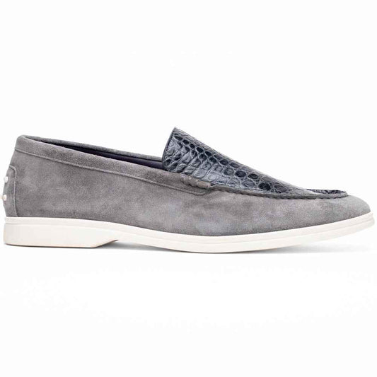 TEEK - 11-603-GRY BENE Sueded Italian Goatskin & Crocodile Loafer Grey SHOES TEEK ZI