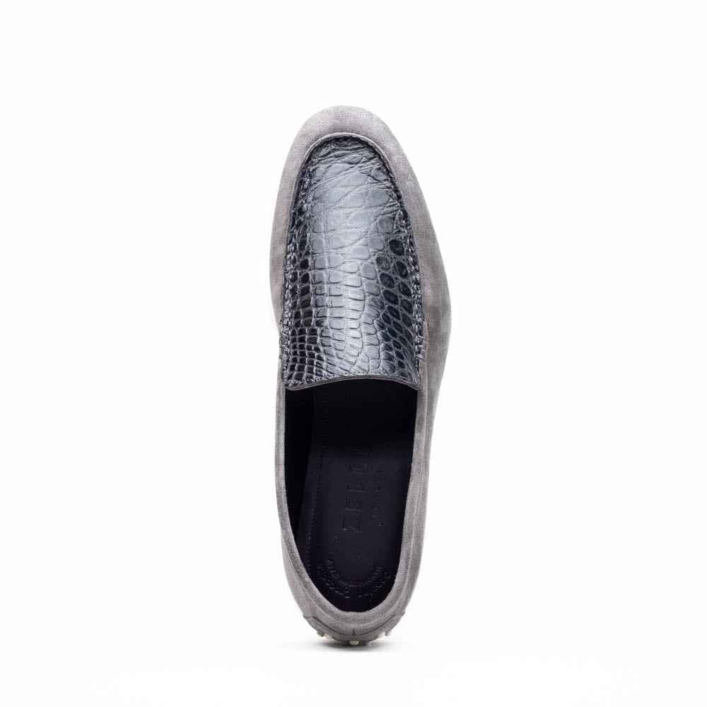 TEEK - 11-603-GRY BENE Sueded Italian Goatskin & Crocodile Loafer Grey SHOES TEEK ZI