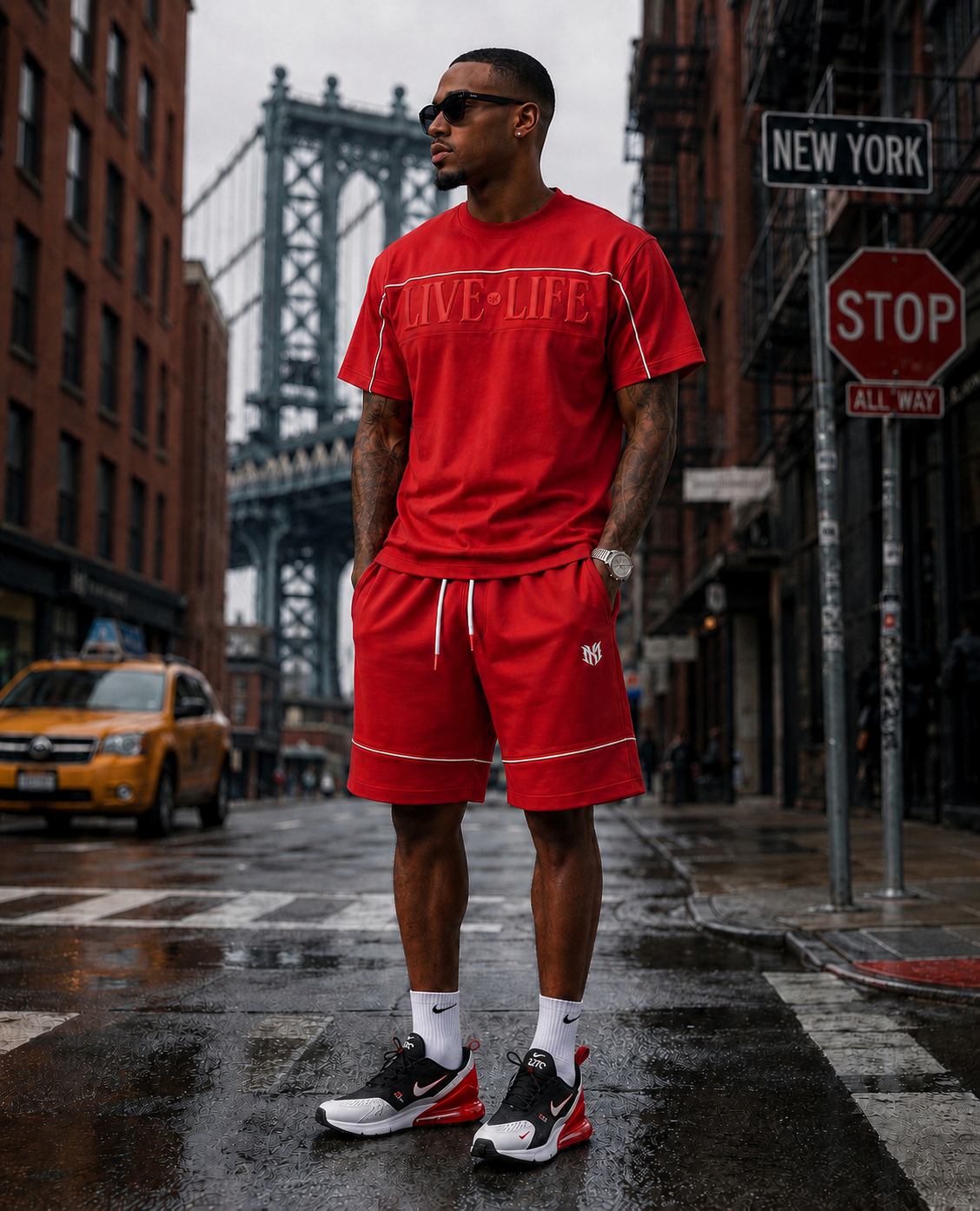 M659 Live Life Shorts - Red Shorts Makobi Jeans USA