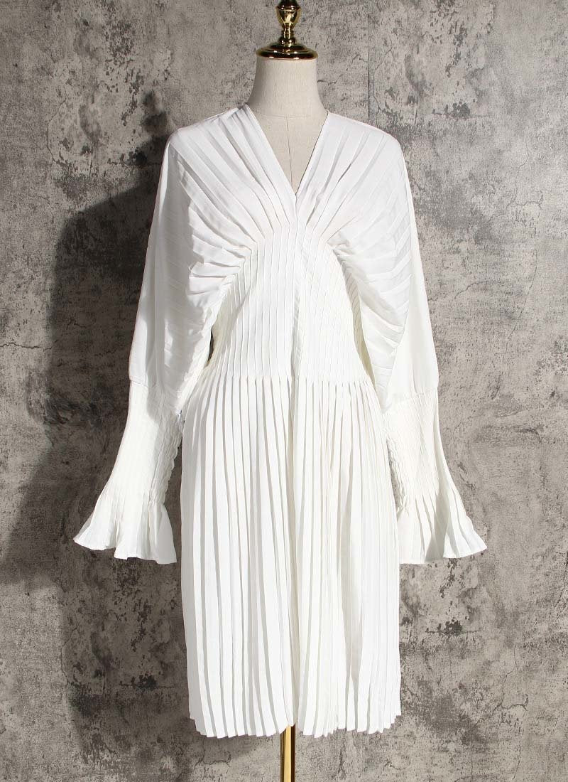 TEEK - Sakiya Pleated Long Sleeve Shirt Dress - White DRESS TEEK MS
