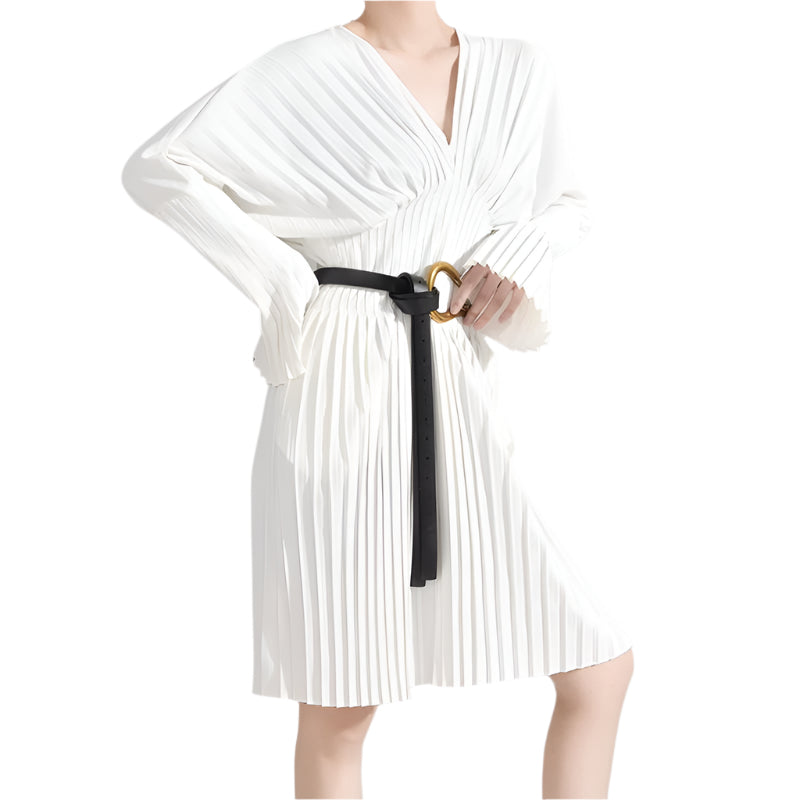 TEEK - Sakiya Pleated Long Sleeve Shirt Dress - White DRESS TEEK MS S