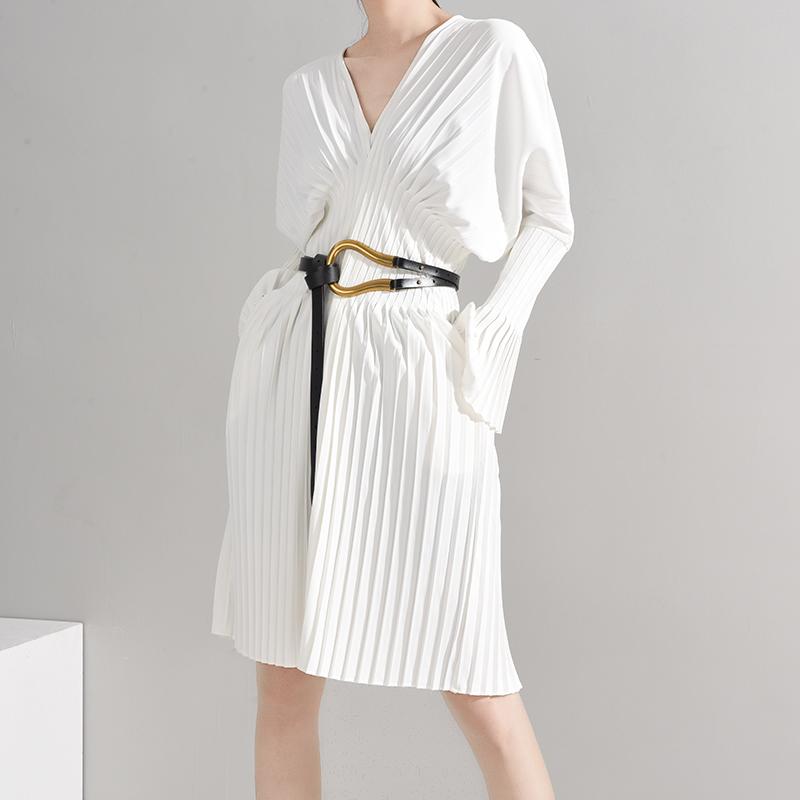 TEEK - Sakiya Pleated Long Sleeve Shirt Dress - White DRESS TEEK MS