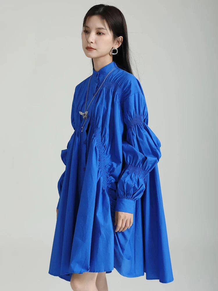 TEEK - Hotaru Long Sleeve Pleated Shirt Dress - Blue DRESS TEEK MS