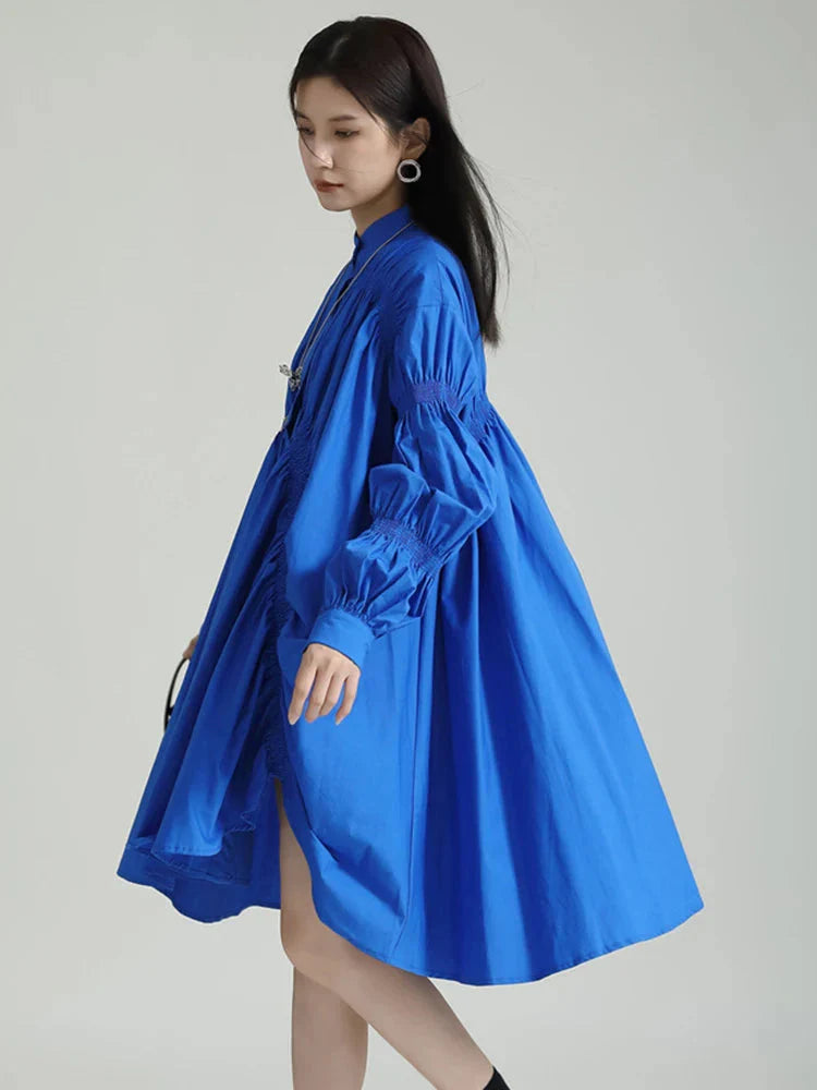 TEEK - Hotaru Long Sleeve Pleated Shirt Dress - Blue DRESS TEEK MS