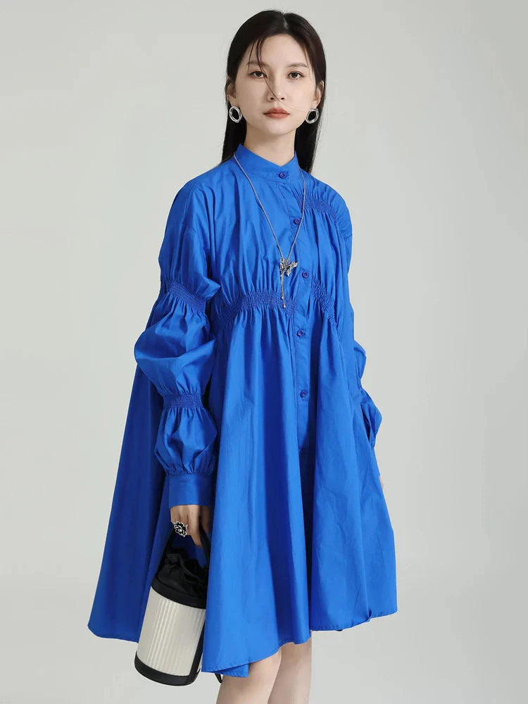 TEEK - Hotaru Long Sleeve Pleated Shirt Dress - Blue DRESS TEEK MS