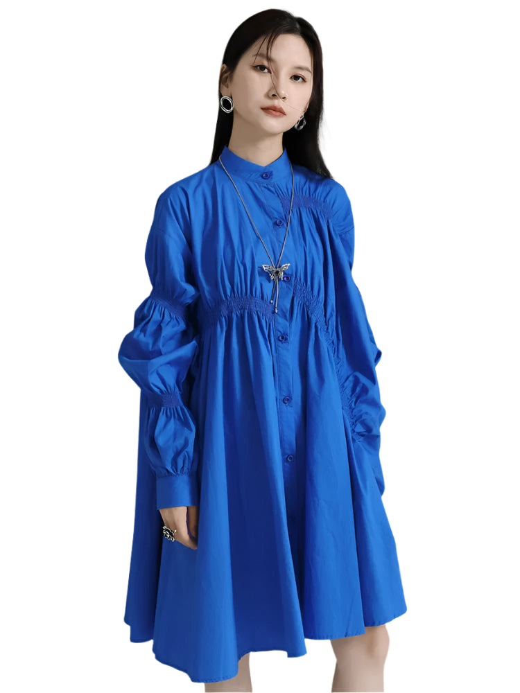 TEEK - Hotaru Long Sleeve Pleated Shirt Dress - Blue DRESS TEEK MS