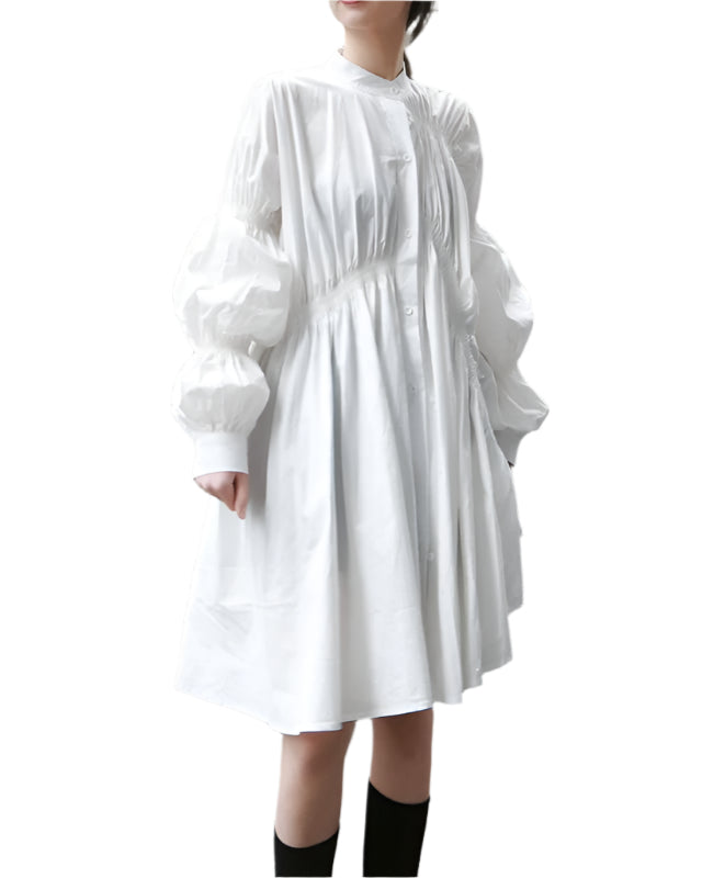 TEEK - Hotaru Long Sleeve Pleated Shirt Dress - White DRESS TEEK MS