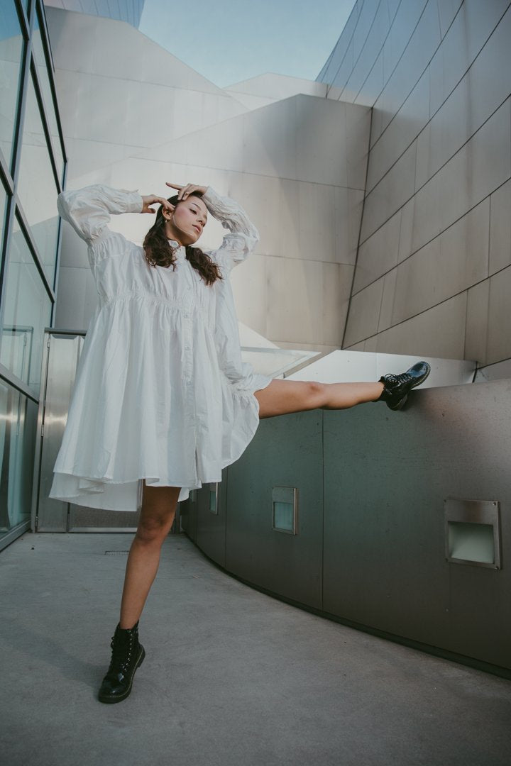 TEEK - Hotaru Long Sleeve Pleated Shirt Dress - White DRESS TEEK MS