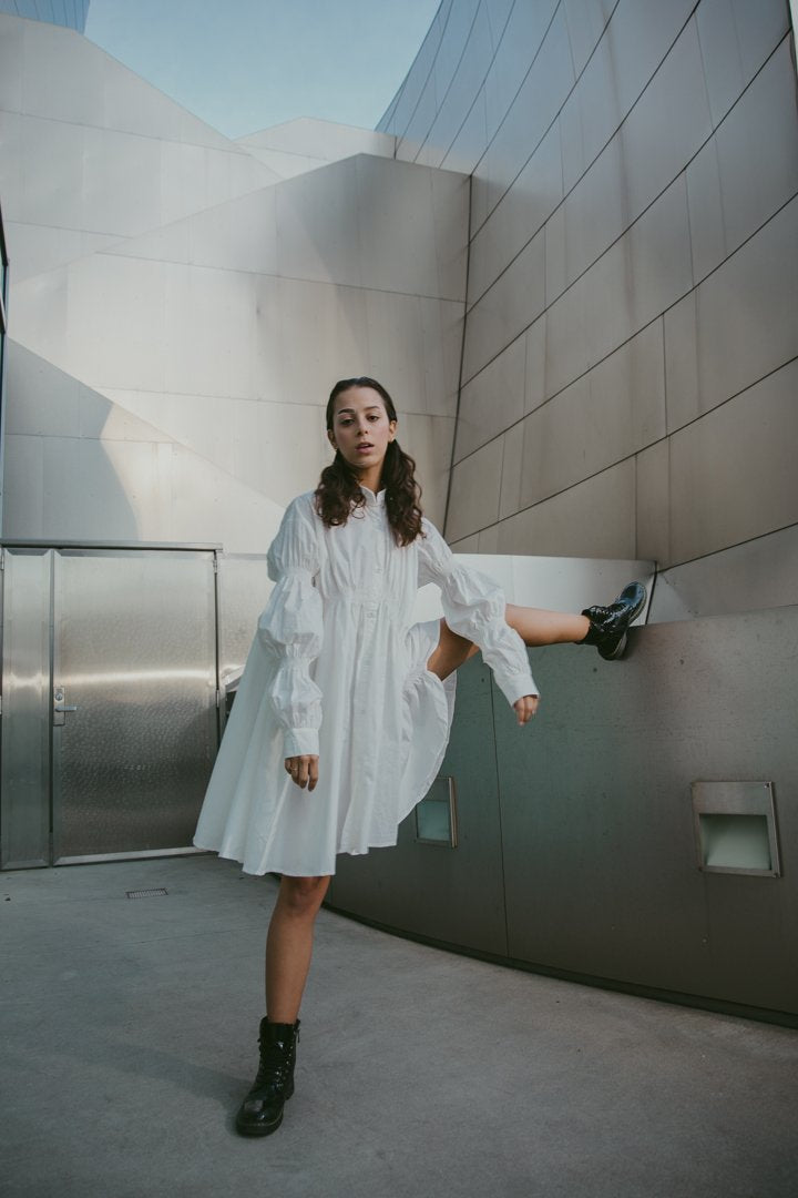 TEEK - Hotaru Long Sleeve Pleated Shirt Dress - White DRESS TEEK MS