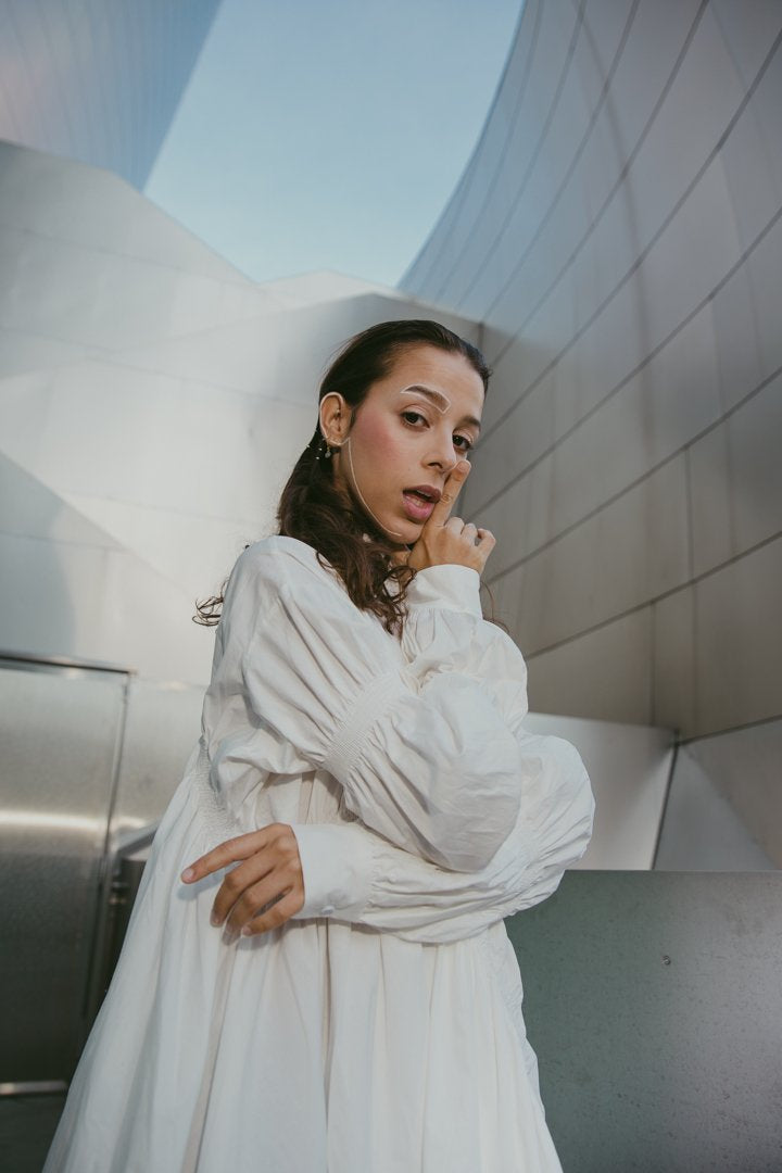 TEEK - Hotaru Long Sleeve Pleated Shirt Dress - White DRESS TEEK MS