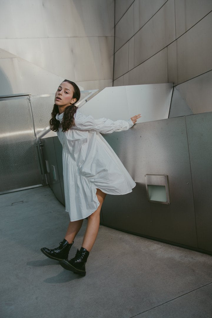 TEEK - Hotaru Long Sleeve Pleated Shirt Dress - White DRESS TEEK MS