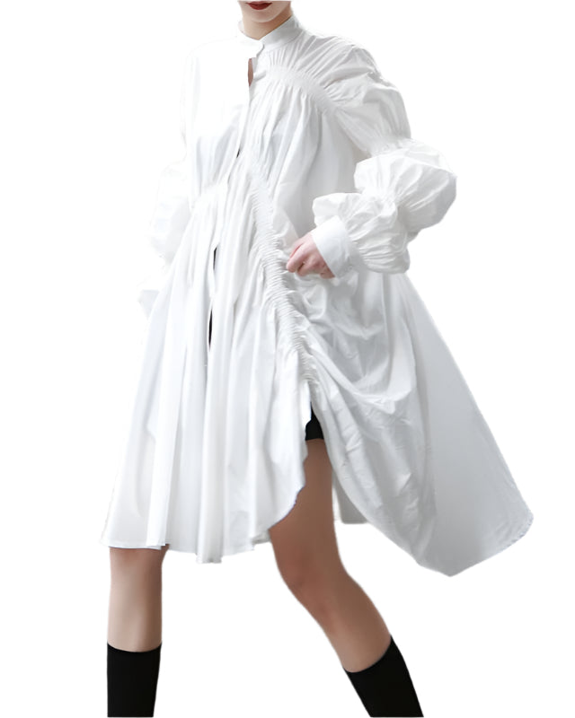 TEEK - Hotaru Long Sleeve Pleated Shirt Dress - White DRESS TEEK MS One Size