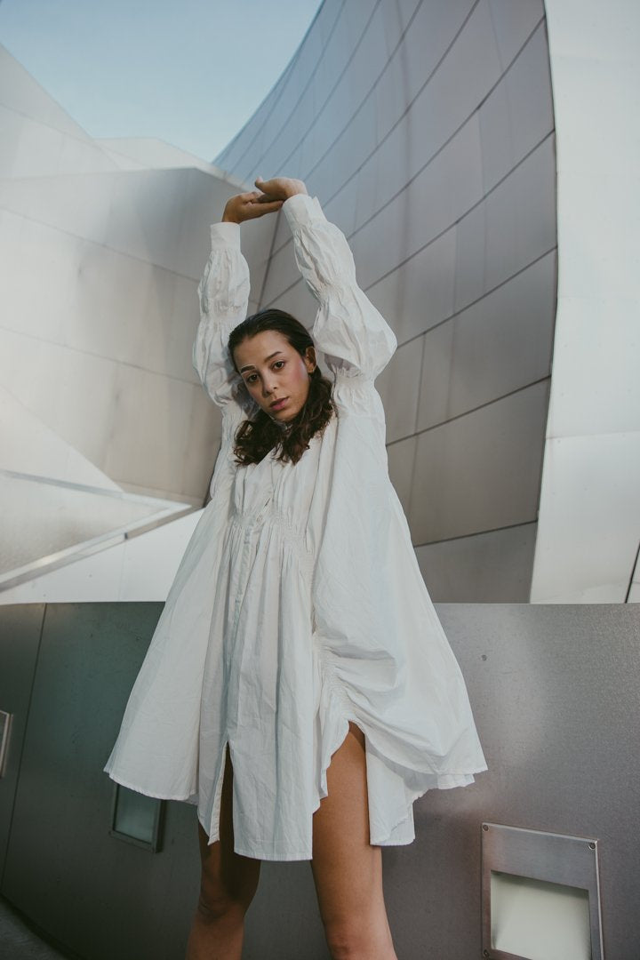 TEEK - Hotaru Long Sleeve Pleated Shirt Dress - White DRESS TEEK MS