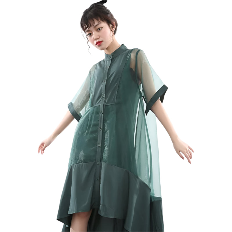 TEEK - Koharu Irregular Shirt Dress DRESS TEEK MS One Size Green