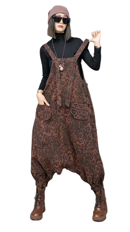 TEEK - Kuniko Denim Leopard Overalls OVERALLS TEEK MS Coffee One Size