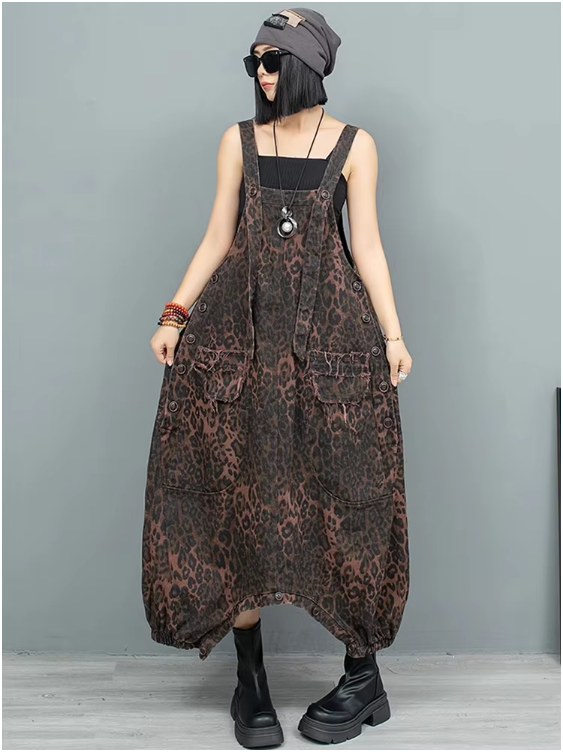 TEEK - Kuniko Denim Leopard Overalls OVERALLS TEEK MS