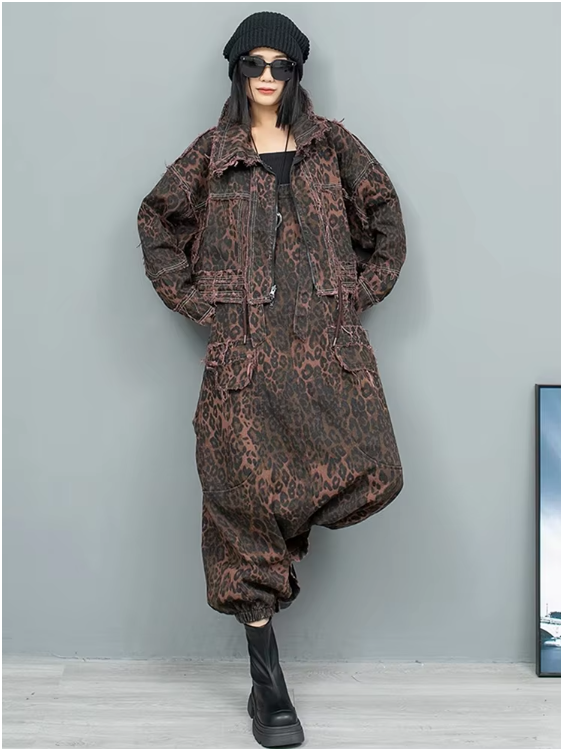 TEEK - Kuniko Denim Leopard Overalls OVERALLS TEEK MS